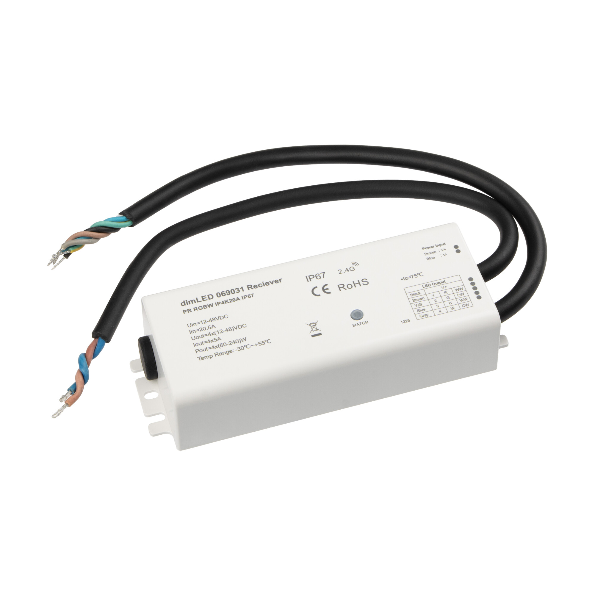 Přijímač dimLED PR IP67 RGB/RGBW IP4K20A 4v1