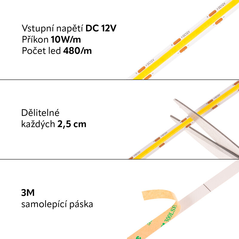 COB LED pásek 12COB10 vnitřní záruka 3 roky