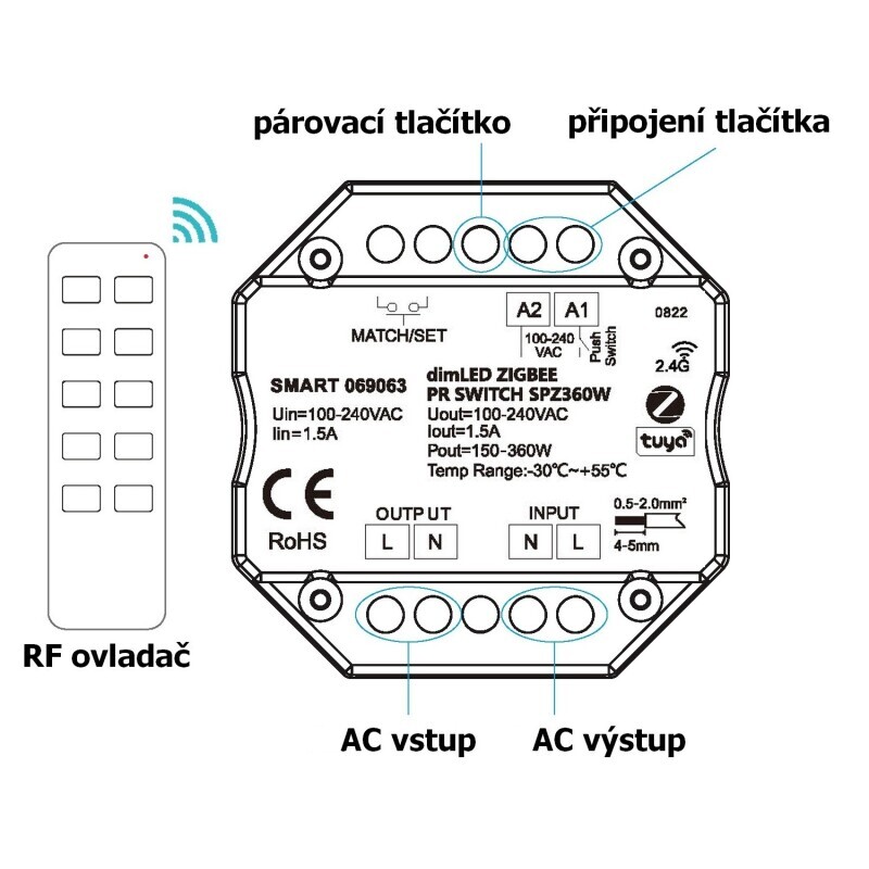 SMART spínač dimLED ZIGBEE PR SPZ360W