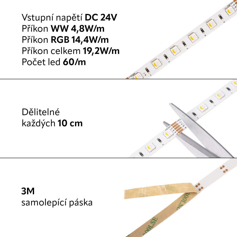 24V RGBW4v1-WW 19,2W vnitřní LED pásek záruka 3 roky