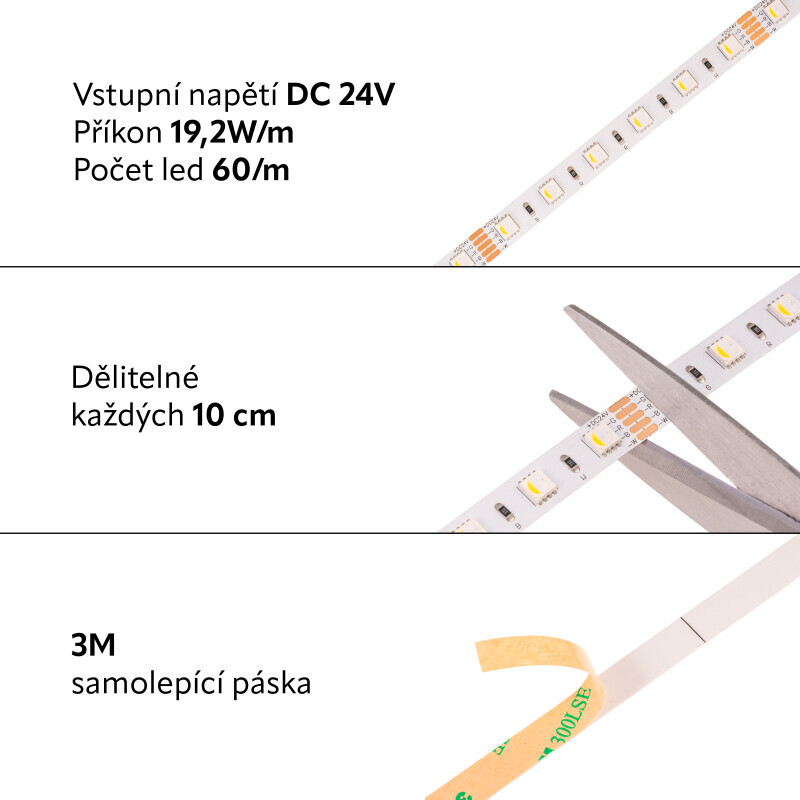 24V RGBW4v1-DW 19,2W vnitřní LED pásek záruka 3 roky