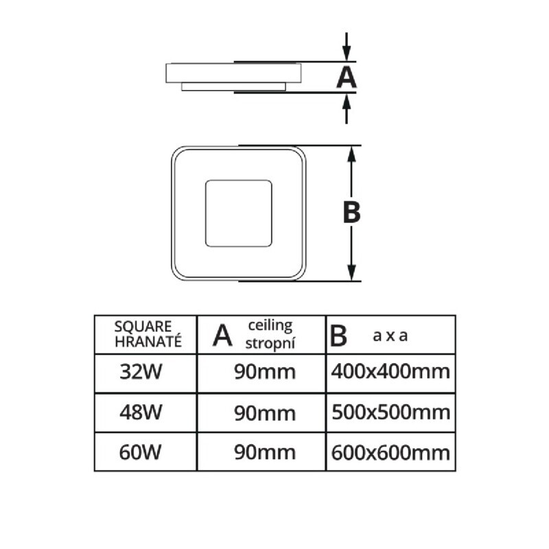 LED svítidlo ZULU 60W CCT hranaté černé stropní