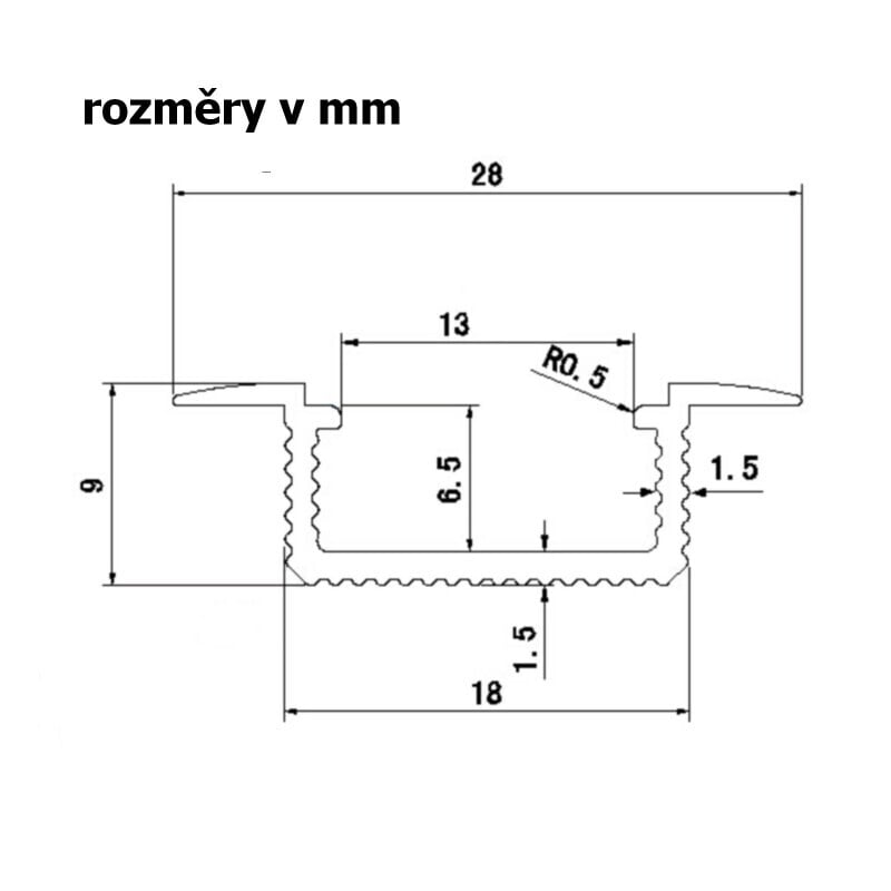 LED profil V5C - vestavný černý