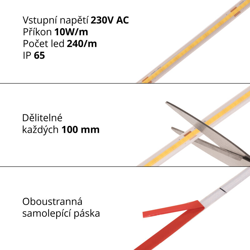 COB LED pásek HVS230COB10 10W 230V