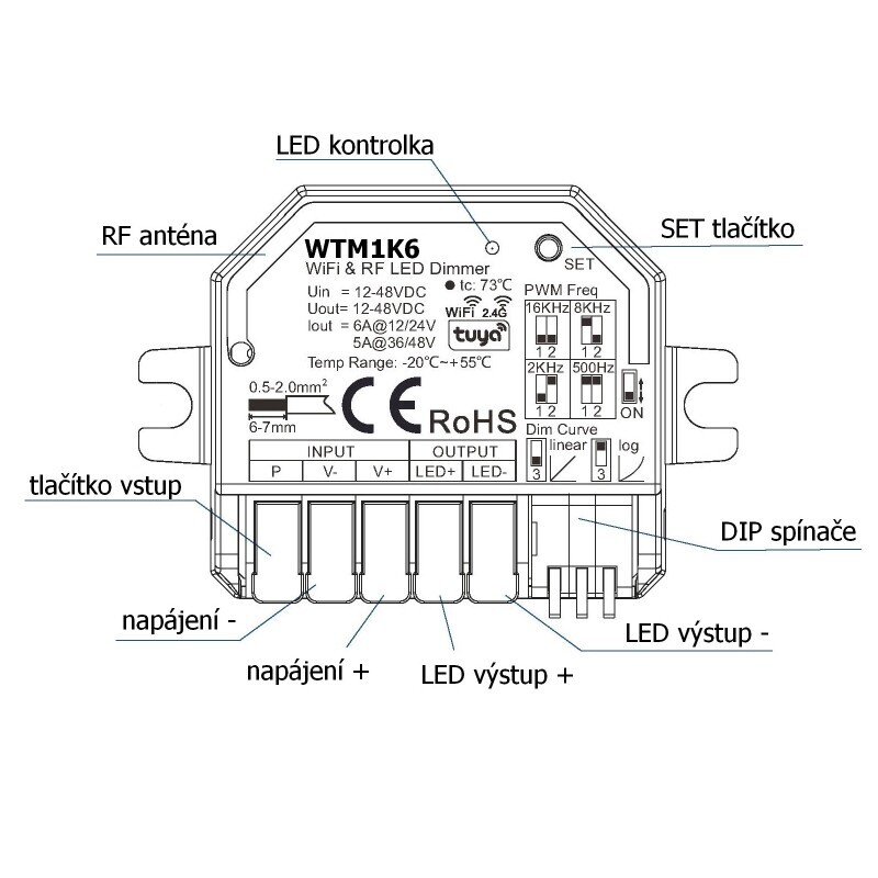SMART přijímač dimLED Tuya PR WTM1K6A