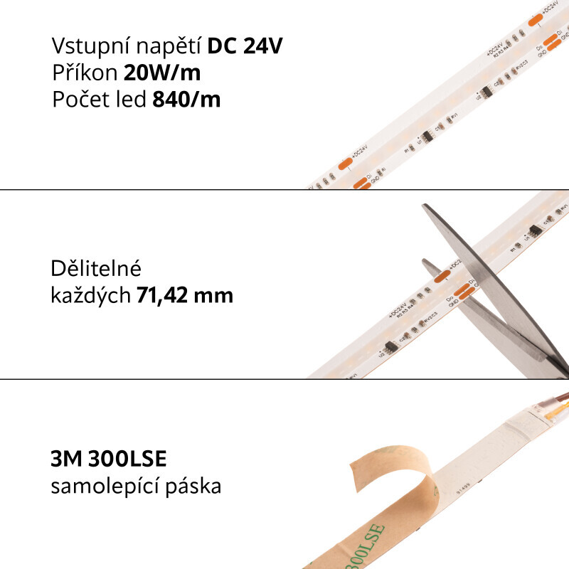 LED pásek digitální COB 24SPI20 RGBCCT WS2811F