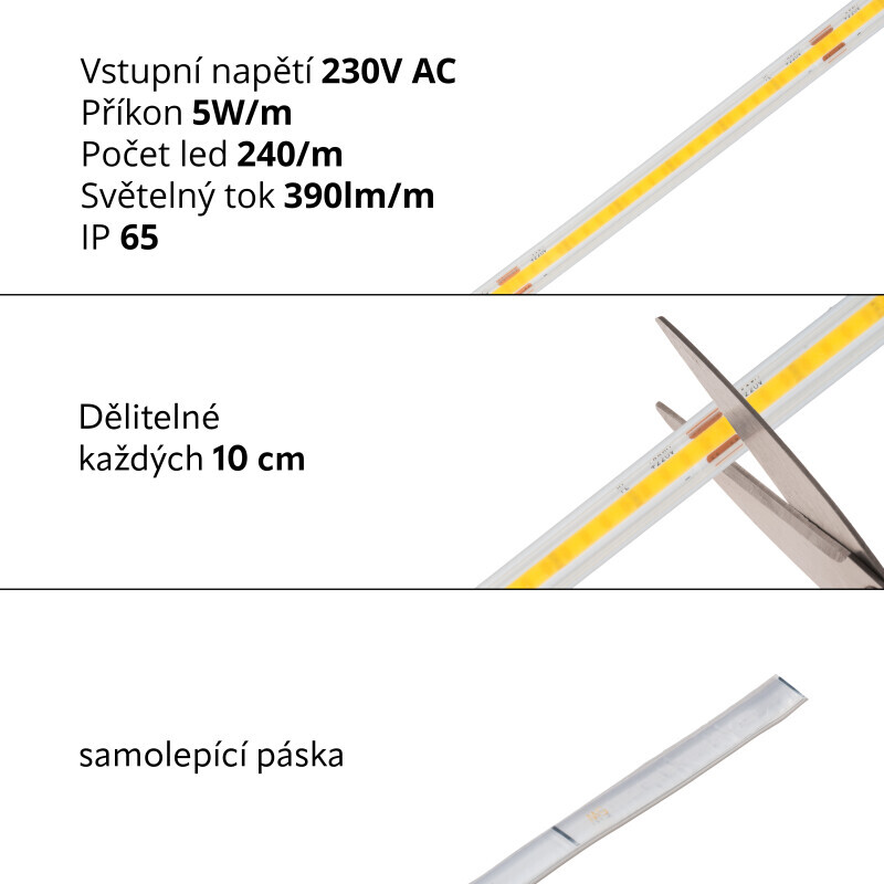 COB LED pásek HVS230COB5 5W 230V