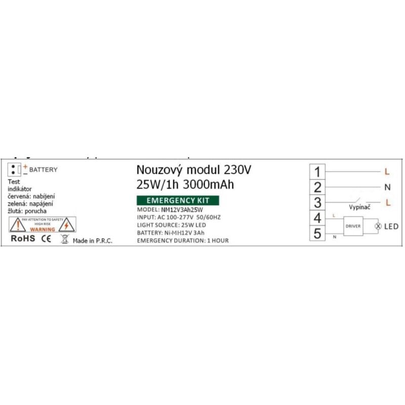 Nouzový modul 230V 25W/1h 12V3Ah25W