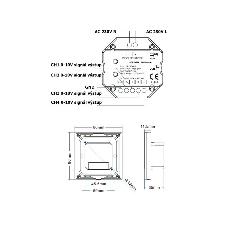 Ovladač dimLED OV 230V 0-10V RF K4