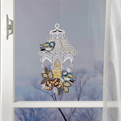 Závěsná textilní dekorace "Lucerna s ptáčkem"