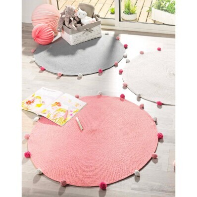 Okrúhly jutový koberec so strapcami, ružový