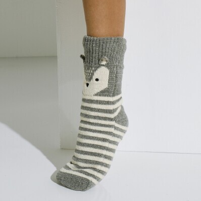 Papučové ponožky zo ženilkového úpletu s motívom líšky