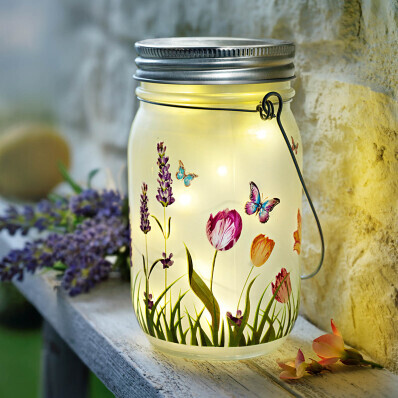 Lampă din sticlă cu LED Butterfly Meadow
