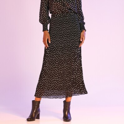 Voálová plisovaná sukňa s potlačou bodiek, recyklovaný polyester