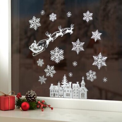 Obrázek na okna "Santa na saních tažených soby"