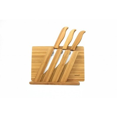 Cuțite ceramice + tocător din bambus