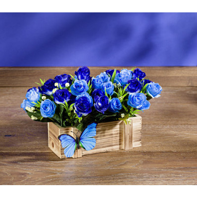 Kvetináč s modrými ružami
