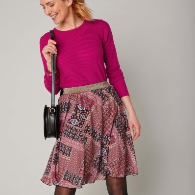 Krátka rozšírená sukňa s patchwork potla