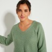 Sweter z dekoltem w szpic, gładki wzór