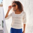 Koronkowy sweter w jednolitym kolorze z rękawami do łokcia