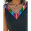 Costum de baie dintr-o bucată cu fustă Rainbow, dungi colorate la decolteu