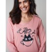 Pijama cu imprimeu Coffee Cat, din bumbac