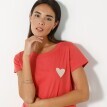 Koszulka z haftowanym sercem, jednolity kolor