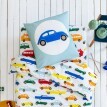 Lenjerie de pat pentru copii din bumbac, cu imprimeu de mașină