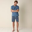 Kockované bavlnené pyžamo s krátkymi rukávmi a šortkami
