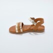 Sandale din piele tricoloră cu detaliu auriu