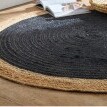 Dvojfarebný okrúhly jutový koberec, čierna a prírodná