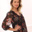 Rochie din voal cu mâneci 3/4 și imprimeu floral