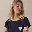 Tricou cu broderie de inimă, culoare solidă