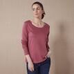 Tricou de culoare solidă cu gât rotund și mâneci lungi