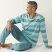 Pijama din bumbac cu model în dungi