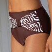 Jednokolorowe majtki kąpielowe z wysokim stanem i nadrukiem zebry