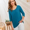 T-shirt w jednolitym kolorze z rękawami 3/4 i okrągłym dekoltem