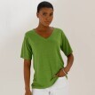Tričko s prímesou ľanu a výstrihom do ,,V''