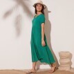 Długa, jednokolorowa sukienka z krepy, z dekoltem w kształcie litery V