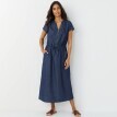 Midi šaty s výstřihem na zip a šňůrkou v pase, z lehkého denimu