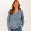 Pulovr s výstřihem do V a hladkým vzorem