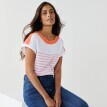 Pruhované tričko s lodičkovým výstrihom a krátkymi rukávmi