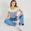 Pruhované tričko s lodičkovým výstrihom a krátkymi rukávmi
