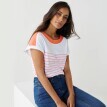 Pruhované tričko s lodičkovým výstrihom a krátkymi rukávmi