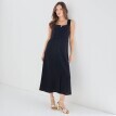 Krepové midi šaty s_x000D_
hranatým výstrihom