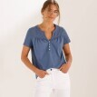 Tričko s výstřihem na knoflíčky, krátkými rukávy a madeirou