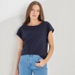 Jednofarebné tričko s lodičkovým výstrihom a krátkymi rukávmi