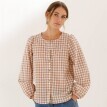 Blúzka s kockovanou potlačou a okrúhlym výstrihom