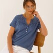Tričko s výstřihem na knoflíčky, krátkými rukávy a madeirou