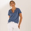 Tričko s výstřihem na knoflíčky, krátkými rukávy a madeirou